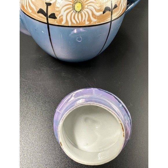 Vintage Lusterware Iridescent Hand Painted Floral Teapot with Lid made in Japan - Picture 9 of 12